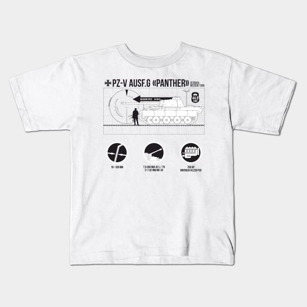 Infographics of Pz-V Panther on white Kids T-Shirt by FAawRay